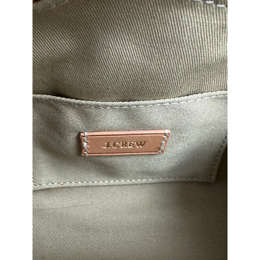 J.Crew Clutch Women OS Tan Woven Fan Rattan Leather Trim Half Moon